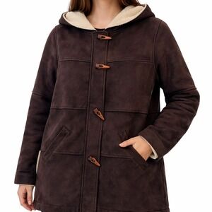 Lauren Ralph Lauren Faux Suede Sherpa Lined Duffle Coat Hooded Brown Women's M
